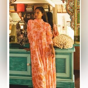 Eimeo Tahiti Ha’a Floral Pink and Orange Maxi Dress medium NEW WITH TAGS!